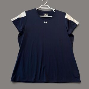 Under Armour Womens HeatGear Navy Blue Mesh Accent Workout Shirt 2XL 1259049